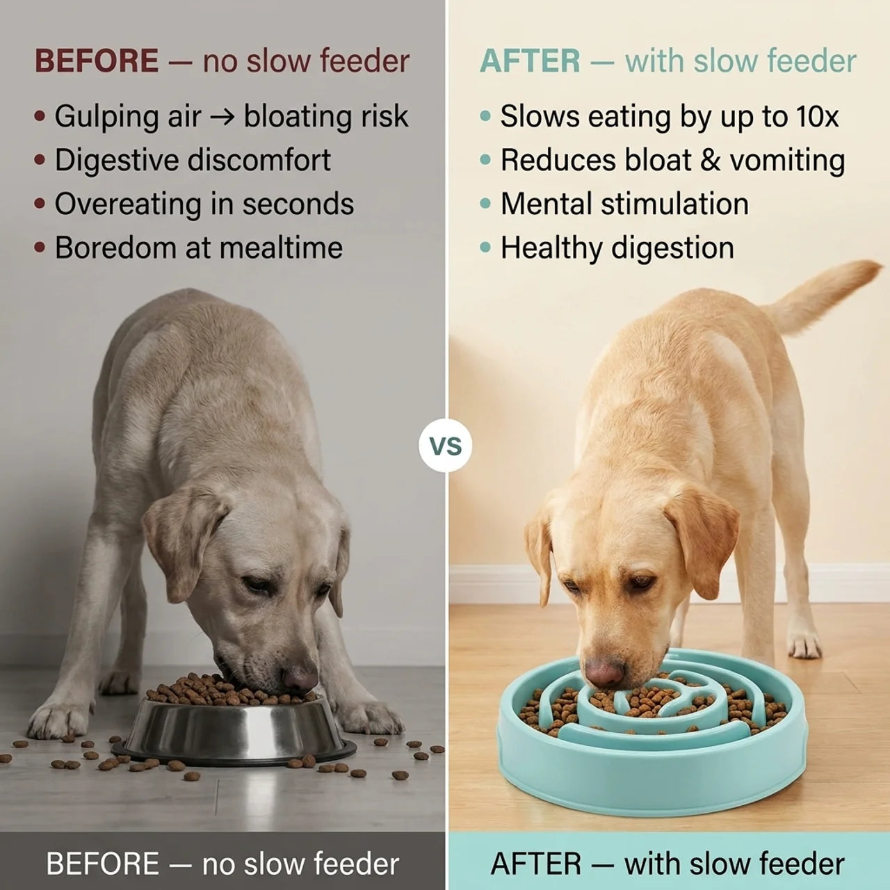 Slow Feeder Dog Bowl – Anti-Gulping Non-Slip Dish for All Sizes